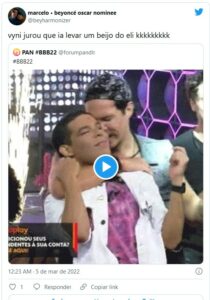 Web ficou em polvorosa com a possibilidade de Vyni e Eli se beijarem no BBB22 (Foto: Reprodução / Twitter)