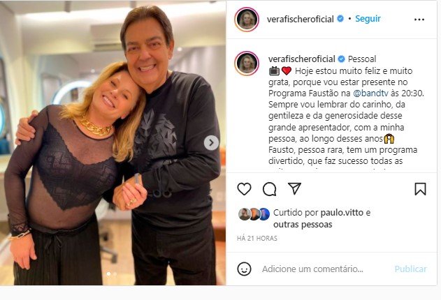 A famosa atriz, Vera Fischer vai para o Faustão na Band (Foto: Reprodução)