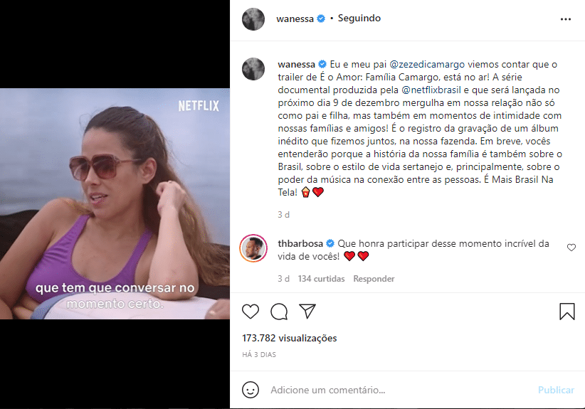 Post de Wanessa nas redes sociais (Foto: Reprodução)