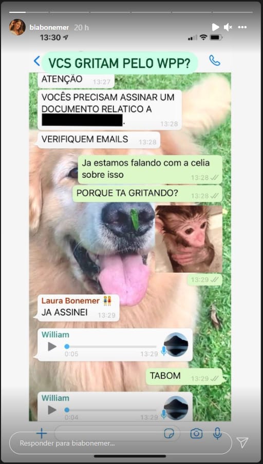 Filha de Bonner mostra conversa com o jornalista (Foto: Reprodução) 