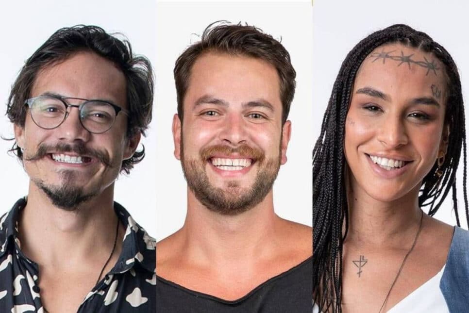 Gustavo, Eliezer e Lina estão no paredão do BBB22 (Foto: Reprodução / Globoplay)