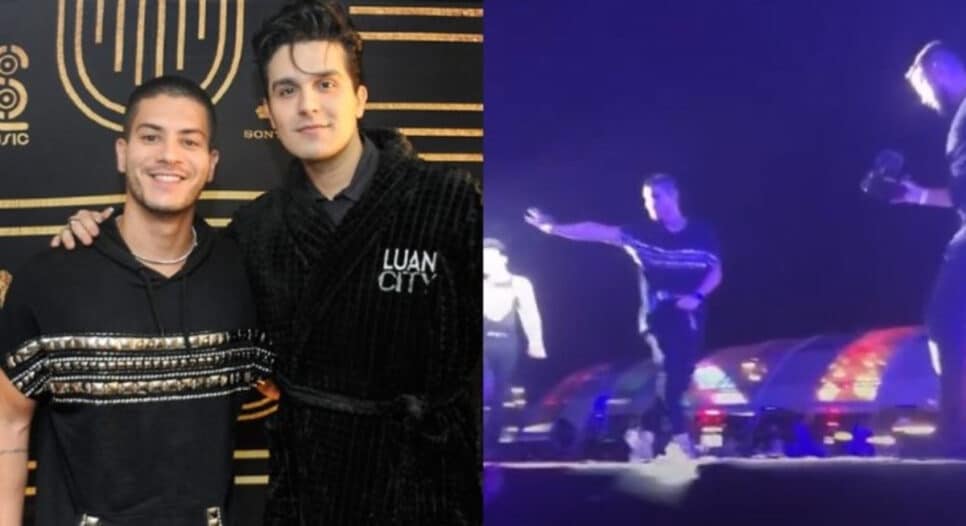 Arthur Aguiar deixa palco de Luan Santana ovacionado por fãs: "É campeão" (Foto: Reprodução / Eduardo Martins / AgNews)
