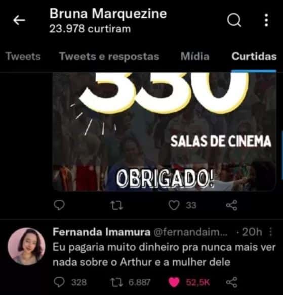 Bruna Marquezine curte publicação criticando Arthur Aguiar e Maíra Cardi (Foto: Reprodução)