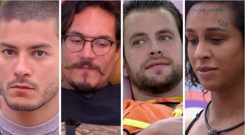 Arthur Aguiar, Eliezer, Gustavo e Linn da Quebrada estão no paredão do BBB22 da Globo (Foto: Reprodução)