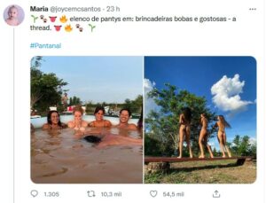 Atores de Pantanal se divertem nas gravações em Mato Grosso do Sul (Foto: Reprodução / Twitter)