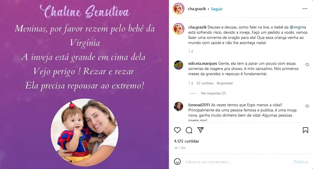 A famosa influencer e mulher de Zé Felipe, Virgínia chamou atenção ao ter o seu nome envolvido em previsão (Foto: Reprodução)