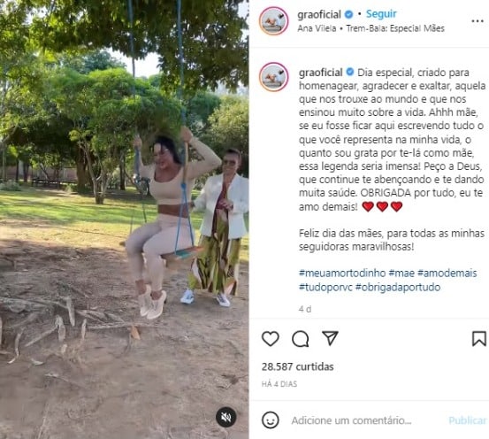 Post de Gracyanne Barbosa no Dia Das Mães (Foto: Reprodução/Instagram)