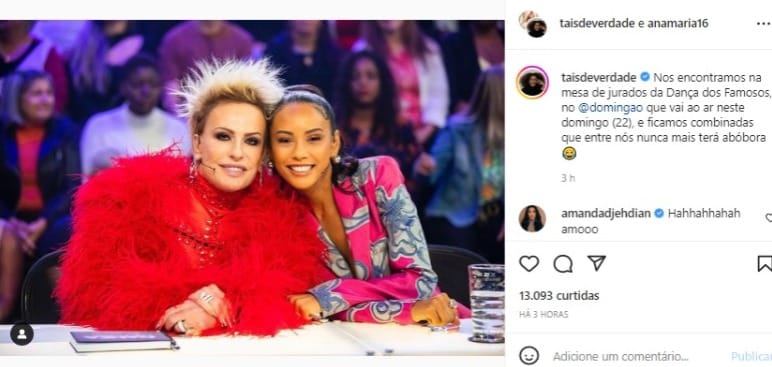 Post de Taís Araújo com Ana Maria Braga nas redes sociais (Foto: Reprodução/Instagram)