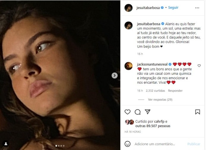 Post que Jesuita Barbosa fez em homenagem ao aniversário de Alanis Guillen (Foto: Reprodução/Instagram)