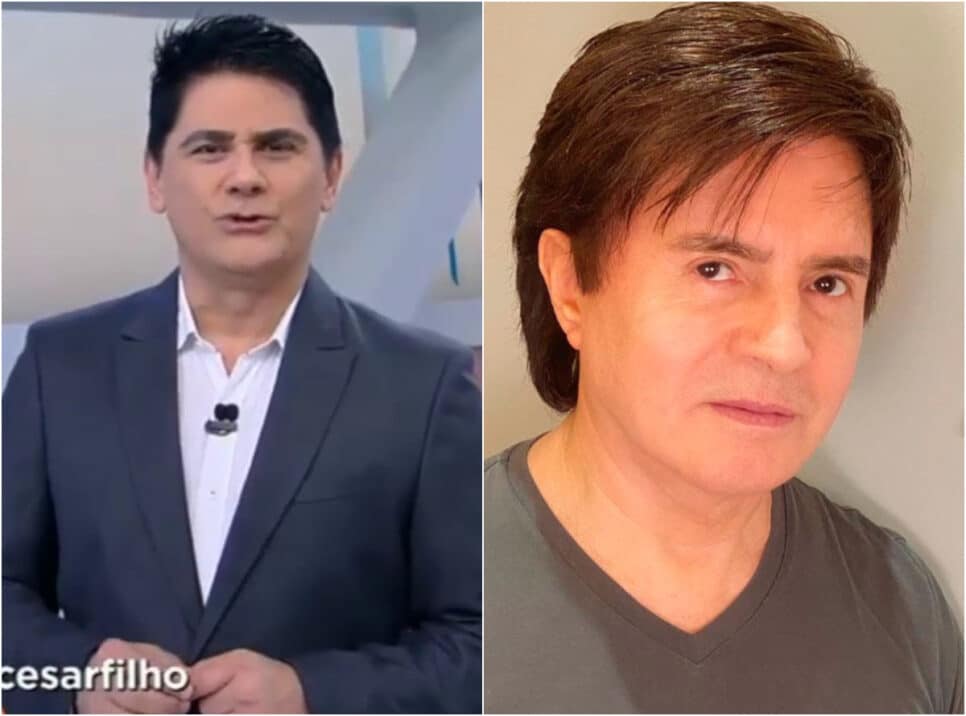 O apresentador do Hoje Em Dia, César Filho interrompe tudo na Record e dá notícia sobre Xororó (Foto: Montagem HoraDoBenefício)