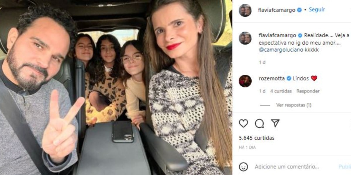 O famoso cantor sertanejo e irmão de Zezé, Luciano Camargo brincou com os seus seguidores ao lado da esposa, Flávia (Foto: Reprodução)