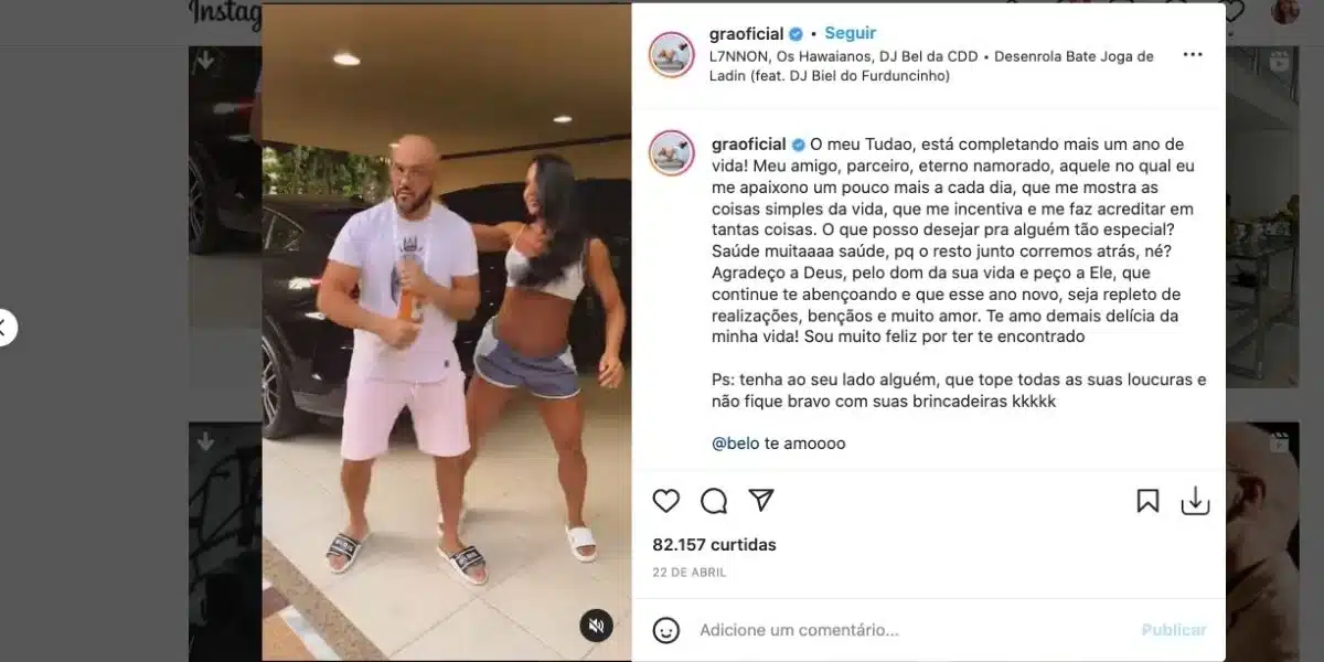 A famosa musa fitness, Gracyanne Barbosa ao lado de seu marido, Belo (Foto: Reprodução)