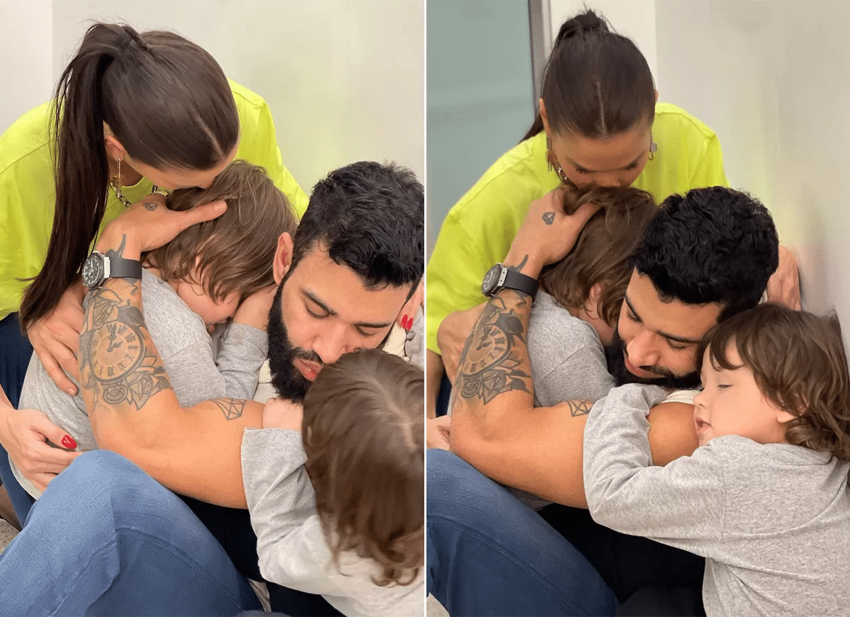 Gusttavo Lima recebendo carinho da família. Foto postada por sua esposa, Andressa Suita, com legenda ""Amor que acalma a alma"