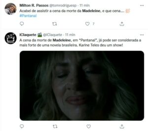 Madeleine (Karine Teles) morreu em 'Pantanal' e comoveu o público (Foto: Reprodução / Twitter)