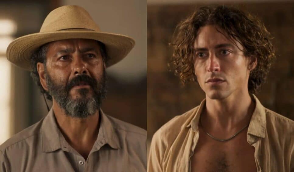 Jove (Jesuíta Barbosa) é protagonista de "Pantanal", ao lado de Juma (Alanis Guillen). O seu pai José Leôncio (Marcos Plameira) morrerá (Foto: Reprodução / Globo)
