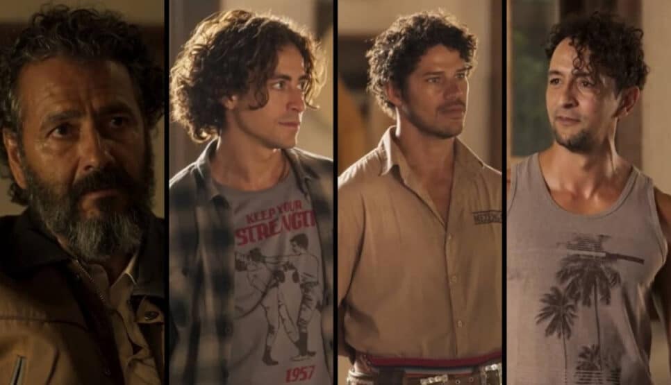 Guerra entre herdeiros provoca caos em Pantanal: Zé Lucas (Irandhir Santos), Tadeu (José Loreto) e Jove (Jesuíta Barbosa) (Foto: Reprodução / Globo)