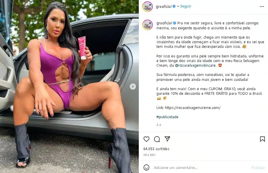 A famosa modelo e esposa de Belo, Gracyanne Barbosa chamou atenção ao fazer publicação ousada (Foto: Reprodução)