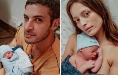 Leandro Lima e Flávia Lucini com o filho recém-nascido (Foto: Reprodução)