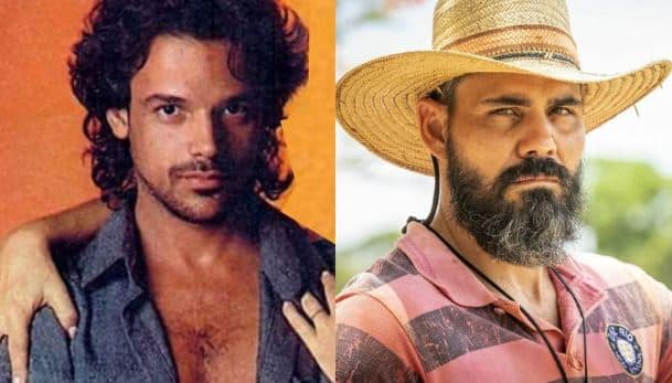 Ângelo Antônio e Juliano Cazarré caracterizados como Alcides em Pantanal (Foto: Reprodução)