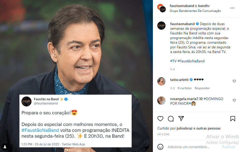 O famoso ex-apresentador da Globo, Faustão falou sobre sua saída após 6 meses de programa (Foto: Reprodução)