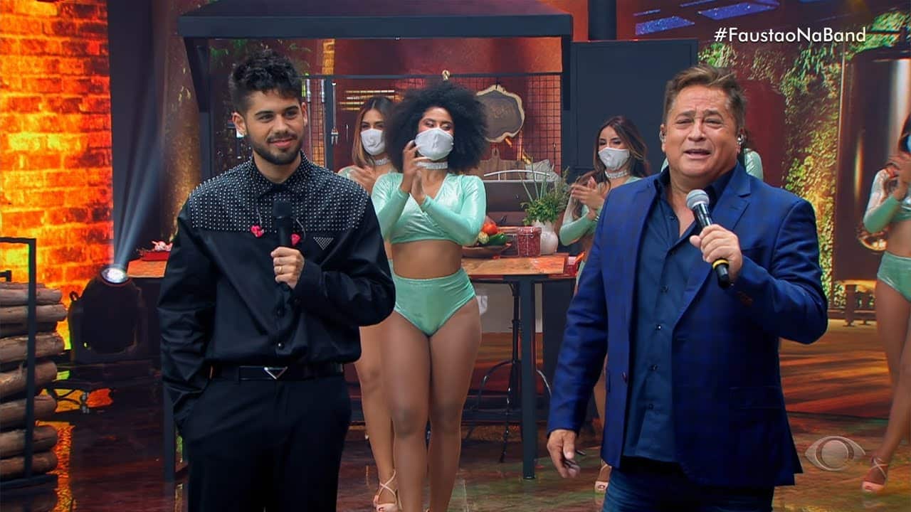 Leonardo e seu filho, Zé Felipe no programa de Faustão na Band (Foto: Reprodução)