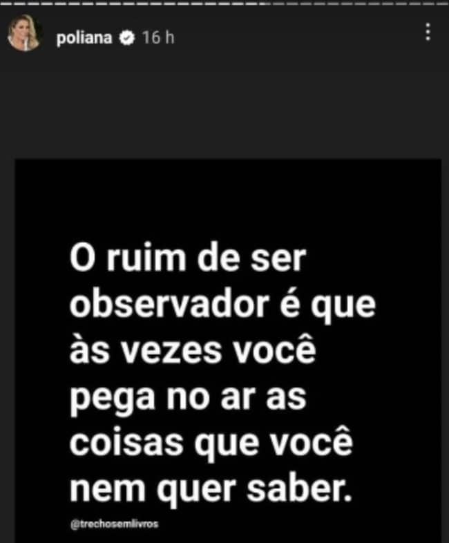 Esposa de Leonardo, Poliana Rocha faz desabafo misterioso e intriga público: “Pego as coisas no ar” (Reprodução)