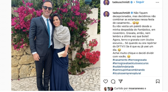 O famoso apresentador do BBB da Globo, Tadeu ao lado de sua esposa (Foto: Reprodução)