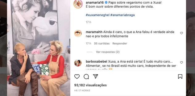 A apresentadora do Mais Você, Ana Maria Braga e Xuxa conversaram sobre veganismo (Foto: Reprodução)