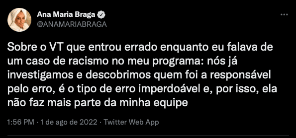 Ana Maria Braga demite funcionário que exibiu VT de macacos no Mais Você (Reprodução)