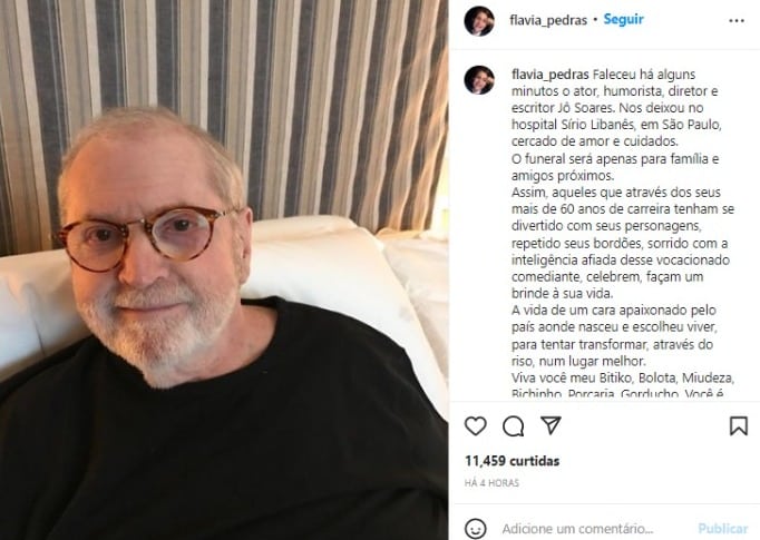 Ex-mulher de Jô Soares divulga seu falecimento (Foto: Reprodução/Instagram)