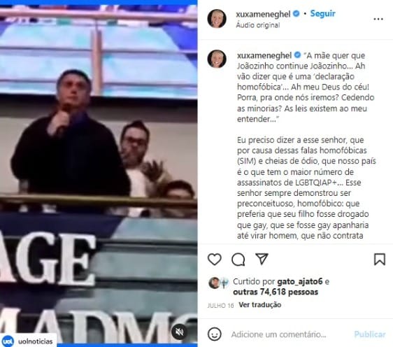 Xuxa faz grave denúncia sobre Jair Bolsonaro (Foto: Reprodução/Instagram)