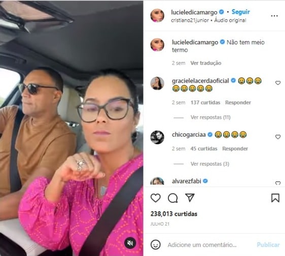 Luciele di Camargo escancara desfecho com Denílson em vídeo nas redes sociais (Foto: Reprodução/Instagram)