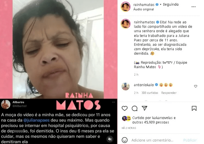 Ex-funcionária da protagonista de Pantanal da Globo, Juliana Paes expõe atriz nas redes sociais (Foto: Reprodução)