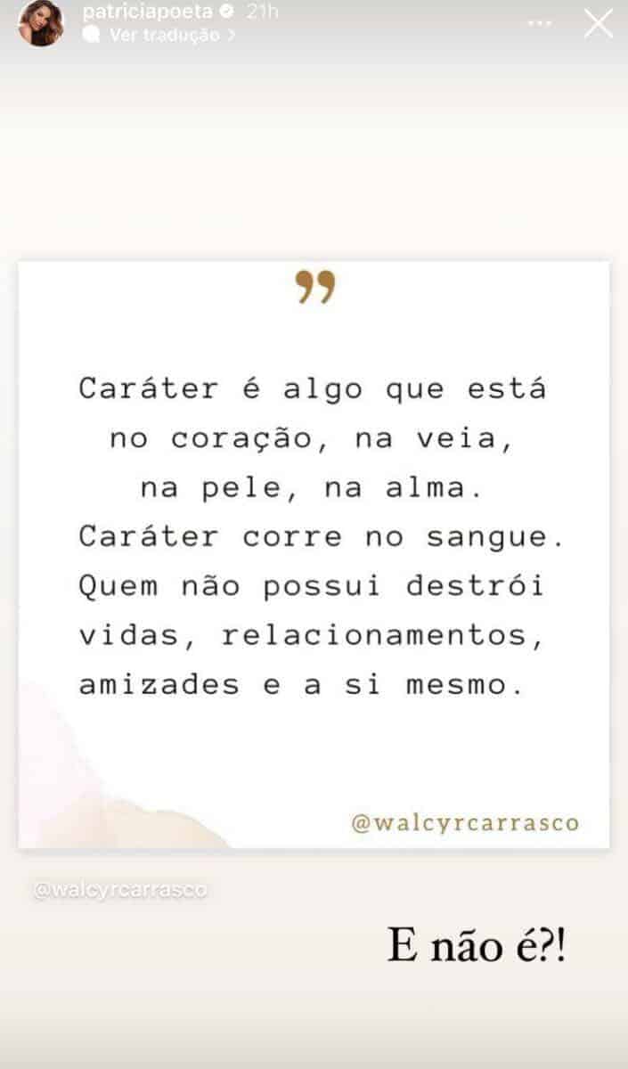 Patrícia Poeta manda indireta sobre caráter após ser atacada 