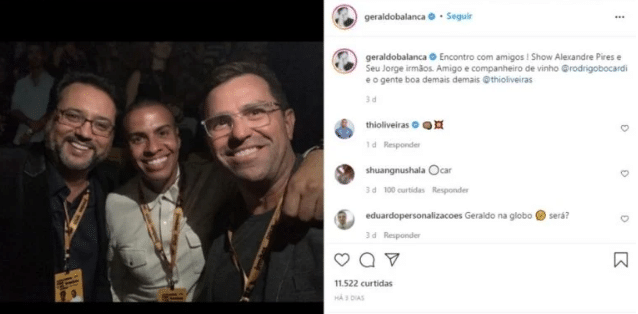 O famoso apresentador da Record, Geraldo Luís ao lado de Rodrigo Bocardi e Thiago Oliveira (Foto: Reprodução)