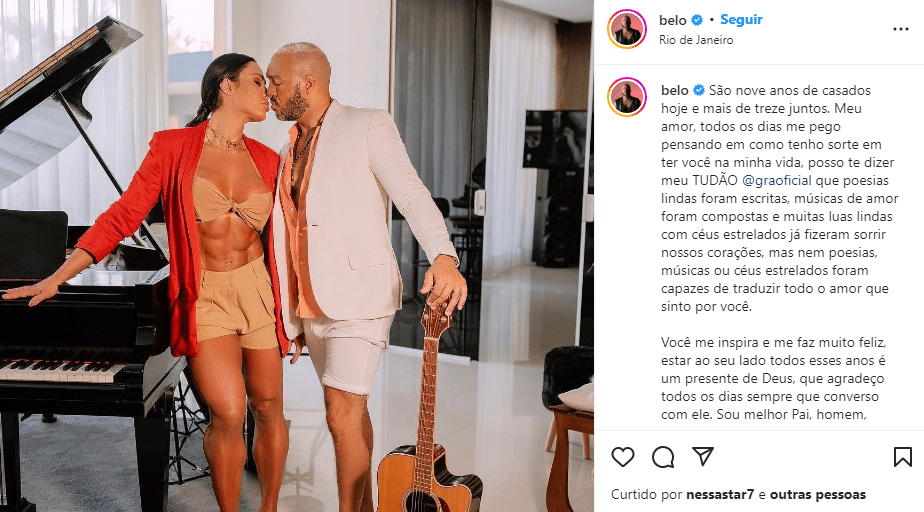 A musa fitness ao lado de seu marido e cantor, Belo (Foto: Reprodução)