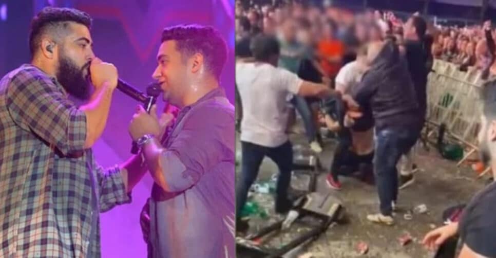 Assustados com a briga generalizada, Henrique e Juliano se despediram do público às pressas e encerraram show em Sorocaba (Foto: Reprodução / Instagram)