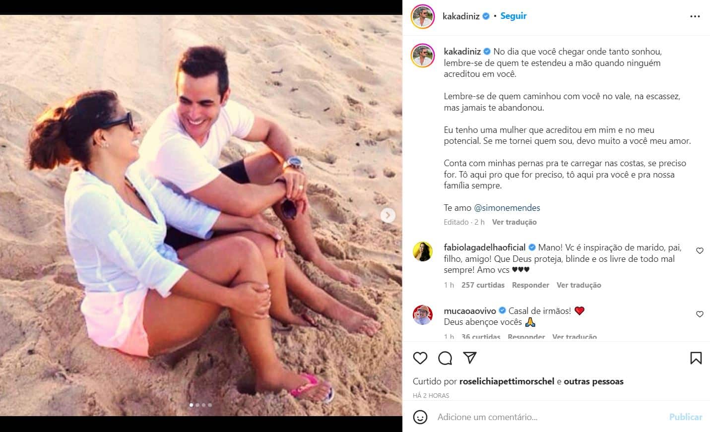 Kaká Diniz, o marido de Simone fez uma declaração para a cantora (Foto: Reprodução)