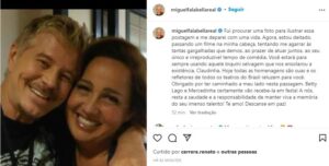 Miguel Falabella publica homenagem a atriz Claudia Jimenez (Foto: Reprodução / Instagram)