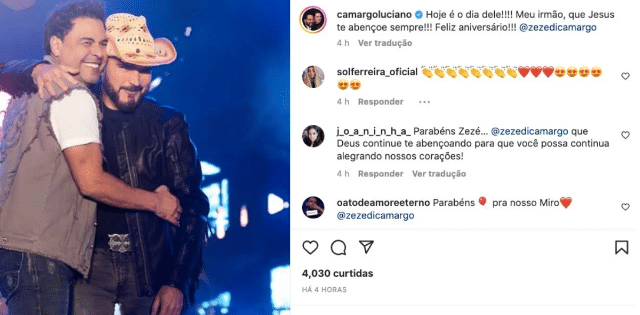 O famoso cantor sertanejo fez uma homenagem especial para o seu irmão, Zezé (Foto: Reprodução)