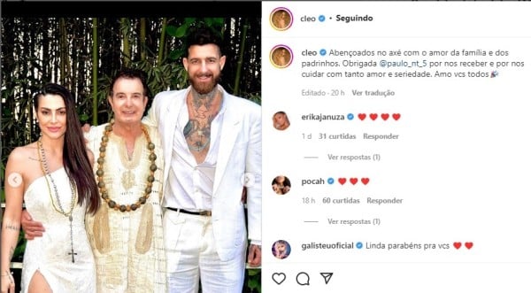 Cleo faz postagem sobre o seu casamento (Foto Reprodução)