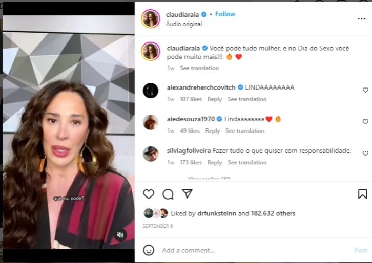 Claudia Raia surge nas redes sociais no Dia do Sexo para aconselhar as mulheres sobre relacionamento tóxico (Foto: Reprodução/Instagram)