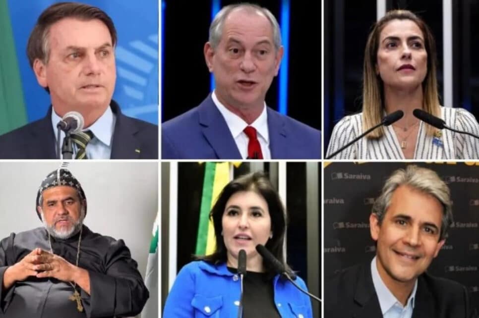 O debate do SBT contou com a presença dos candidatos Bolsonaro, Ciro, Simone, Soraya, Felipe e Padre Kelmon, deixando em evidencia a ausência do ex-presidente Lula (Foto: Reprodução / Internet)