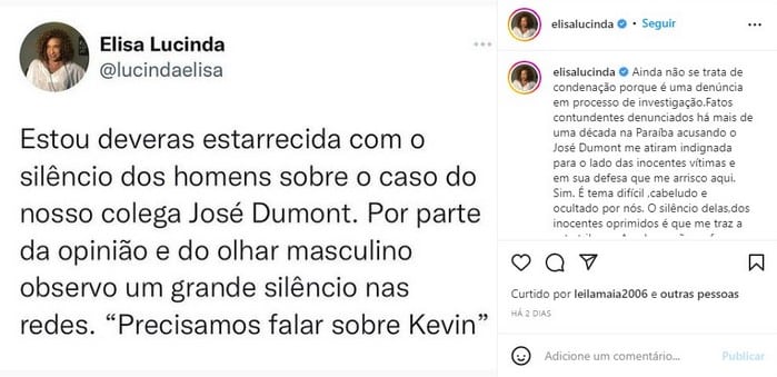 A famosa atriz abriu o seu coração e falou sobre caso envolvendo o ex-contratado da Globo, Dumont (Foto: Reprodução/Twitter)