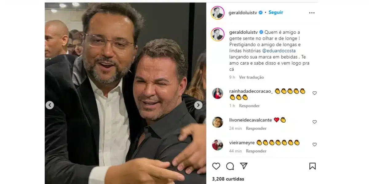 O famoso apresentador da Record falou sobre o cantor sertanejo, Eduardo Costa nas redes sociais (Foto: Reprodução)