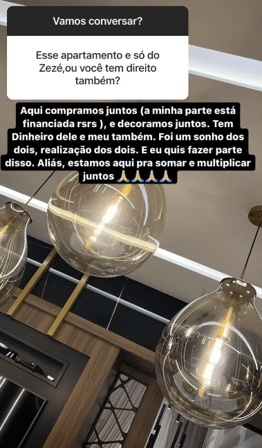 A famosa digital influencer fala sobre o apartamento que tem com o cantor sertanejo (Foto: Reprodução)