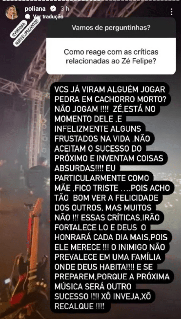 A esposa de Leonardo não se calou e sair em defesa de seu filho, o cantor sertanejo Zé Felipe (Foto: Reprodução)