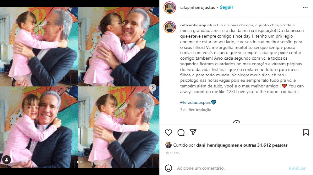 A famosa filha da apresentadora do Hoje Em Dia da Record, Rafinha ao lado de seu pai, Roberto Justus (Foto: Reprodução)