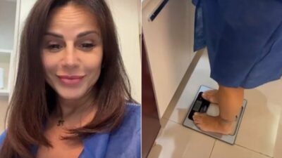 Imagem do post 15 dias após dar à luz, Viviane Araújo se pesa e mostra quanto já emagreceu