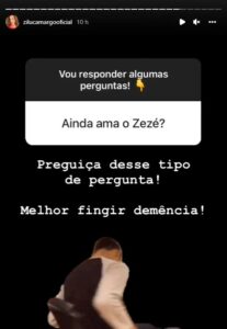 Zilu fica brava ao ser 'colocada contra a parede' sobre situação com Zezé e desce a lenha: “Melhor fingir demência” (Foto: Reprodução / Instagram)